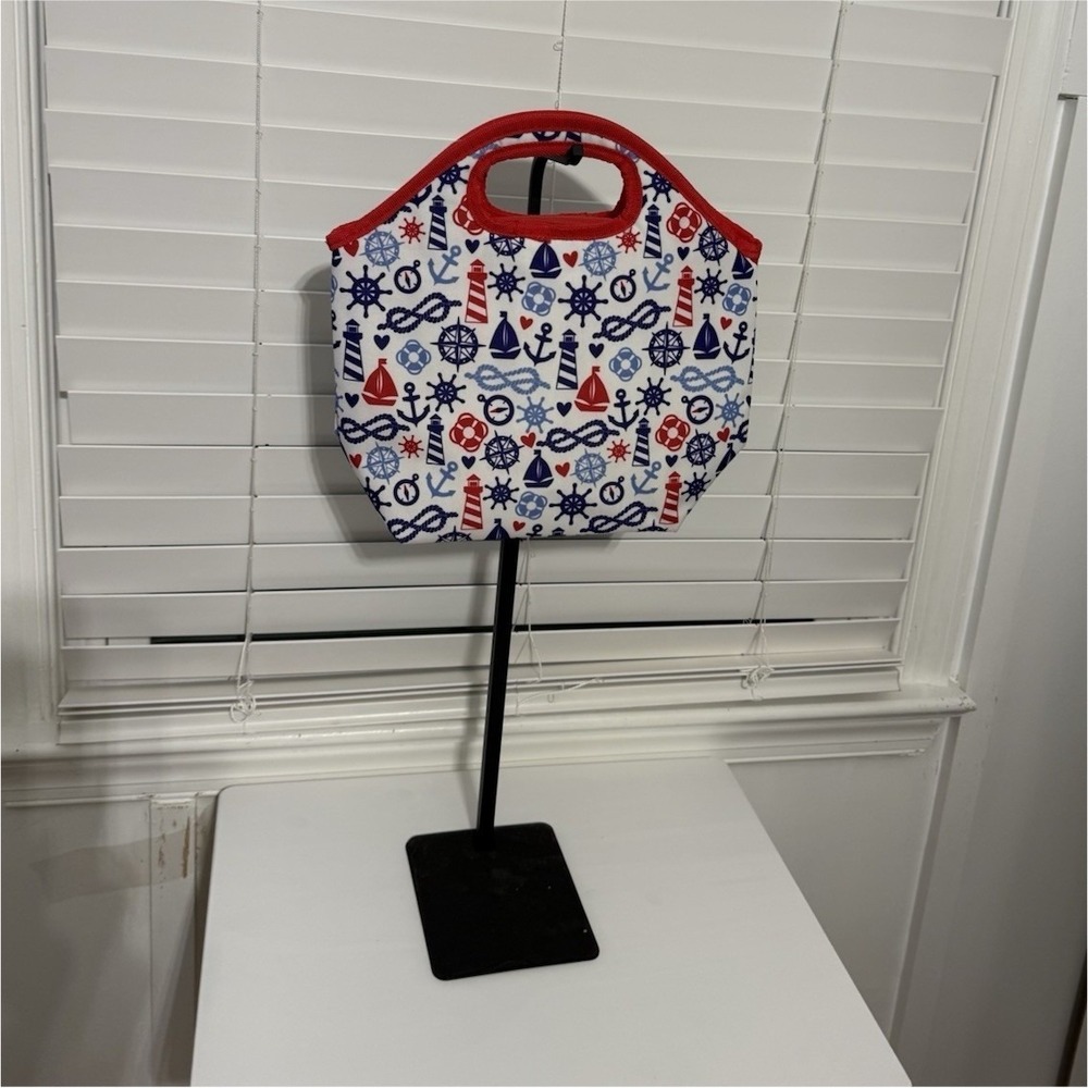 Nicole's Boutique Nautical Insulated Lunch Tote Bag Red Blue White Zipper Handle